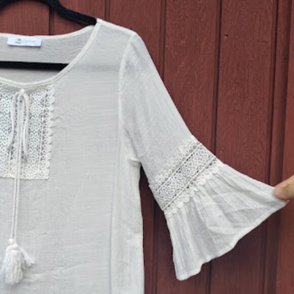 CUPSHE | White Lace Crochet Semi Sheer Bathing Suit Swim Beach Cover Up Mini - Picture 2 of 9